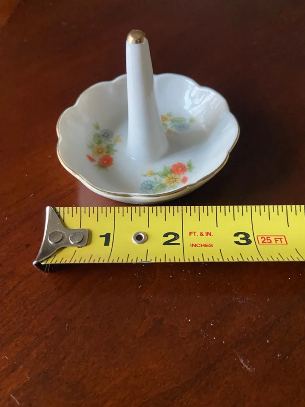Porcelain Floral Ring Holder with Gold Trim